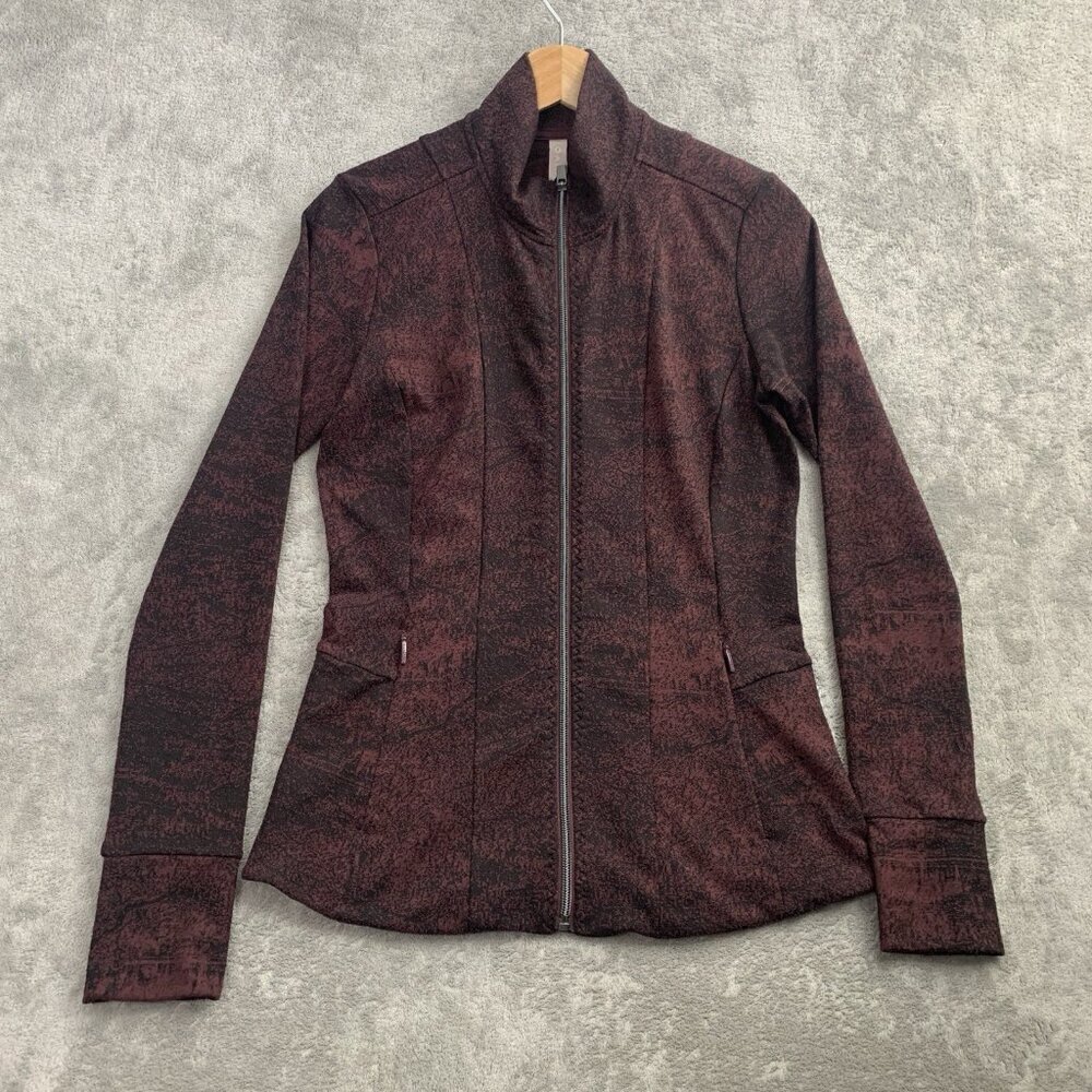 Athleta Shanti Jacquard Jacket Womens Small Full Zip Antique Burgundy Athleisure